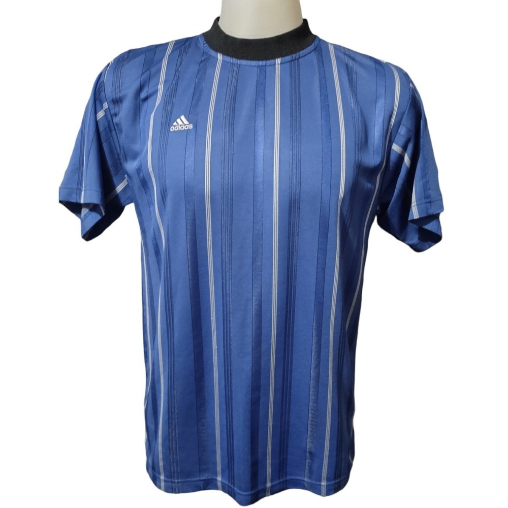 Adidas‎ Shirt Men's SZ Medium Blue Stripes Short Sleeve Athletic Sports Top Logo